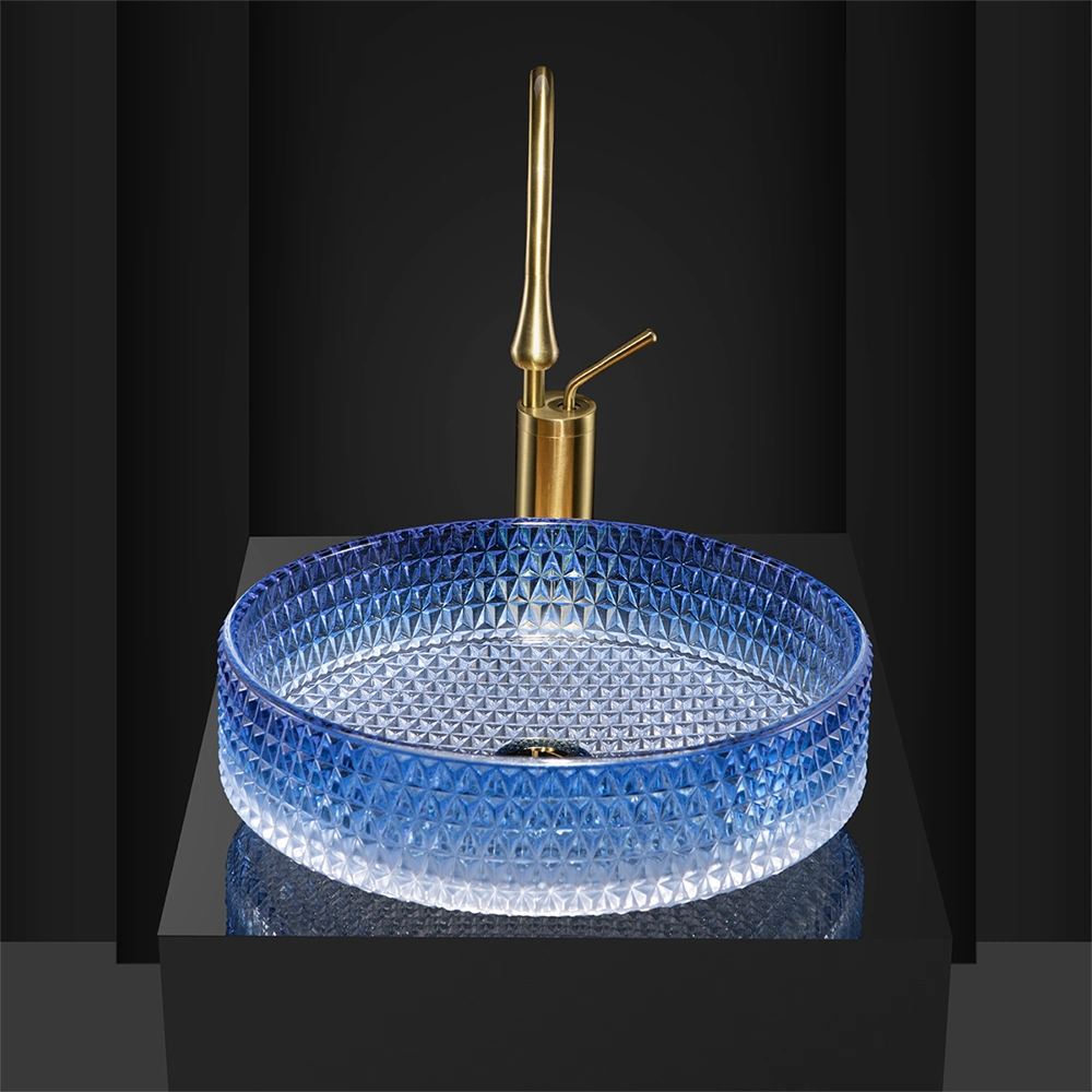 Blue Cylinder Shape Bling Bling Diamond Design Bathroom Crystal Sink