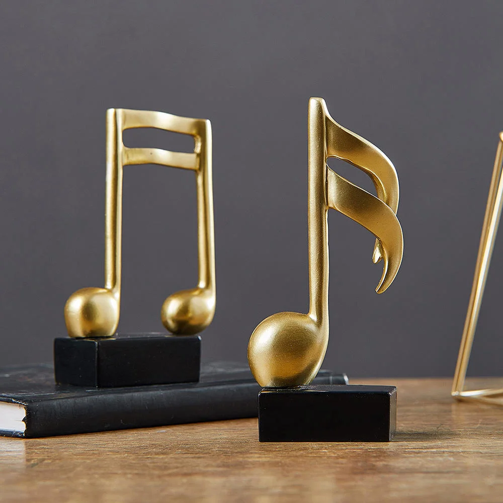 Home Decoration Accessories Modern Figurine Art Statuette Desk Ornaments Golden Musical Note Handicraft