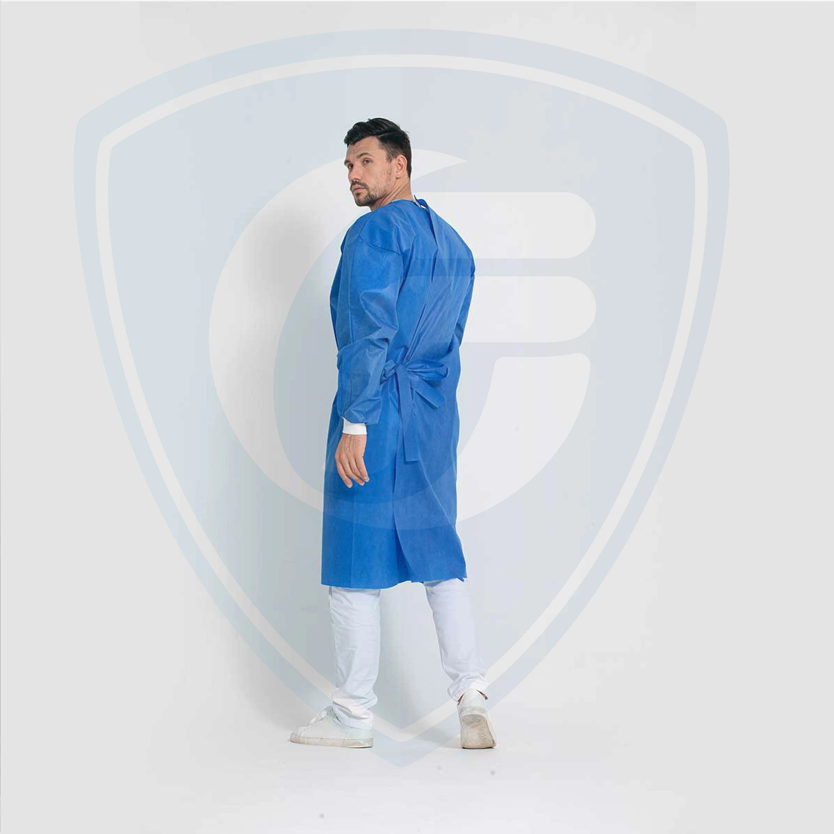 Disposable Blue SMS/Non-Woven Surgical/Isolation Gown Knitted Cuff Sterile Waterproof Hospital Operating Medical Supply