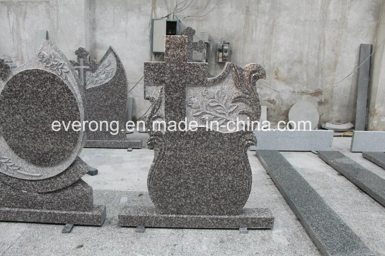 Popular Stlye in European Natural Granite Caving Headstone for Graves