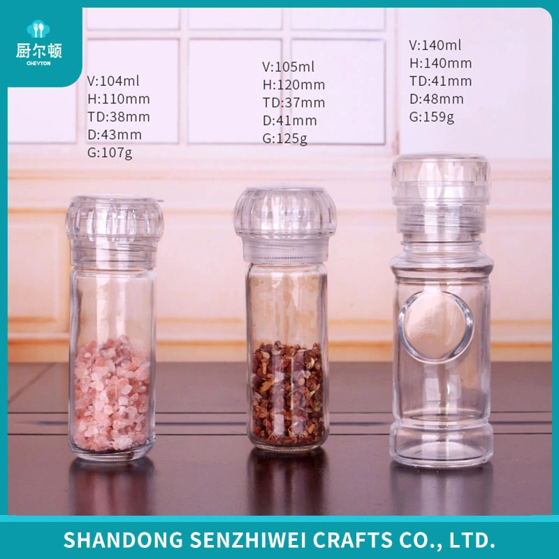 Free Sample Seasoning Spice Grinder Glass Salt and Pepper Grinder Bottle