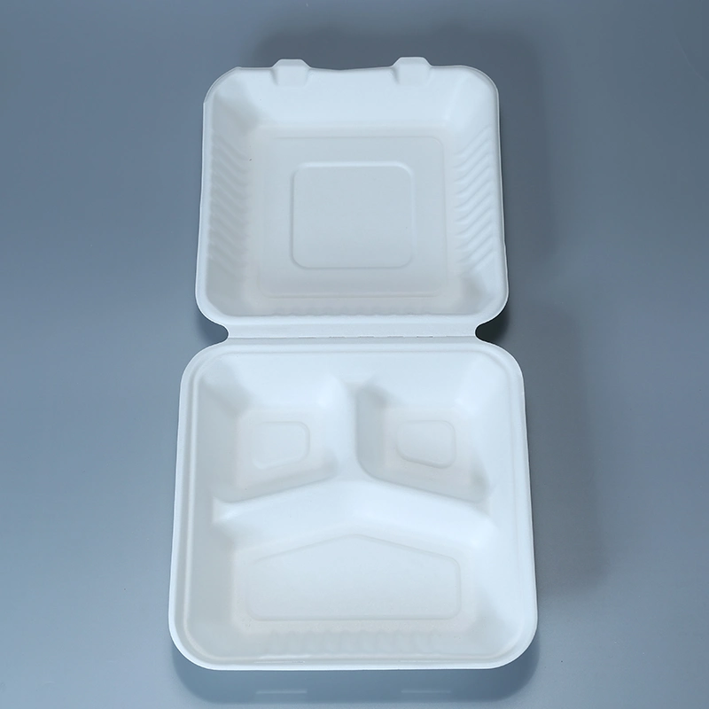 Commerce de gros emporter compostable 3 Compartiment de la bagasse de canne à sucre pâte jetables biodégradable pour la restauration d'emballage alimentaire