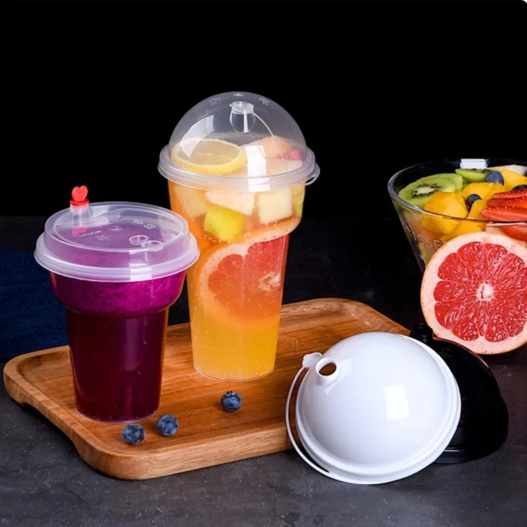 Food Grade Plastic 15oz 16oz PP Disposable Bubble Tea Cup with Lids for Cold Drinks Like Iced Coffee, Soda and Juice