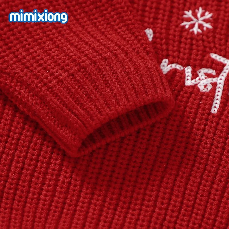 Mimixiong Weihnachten Stickerei Baby Pullover Unisex Langarm Strickpullover Babykleidung