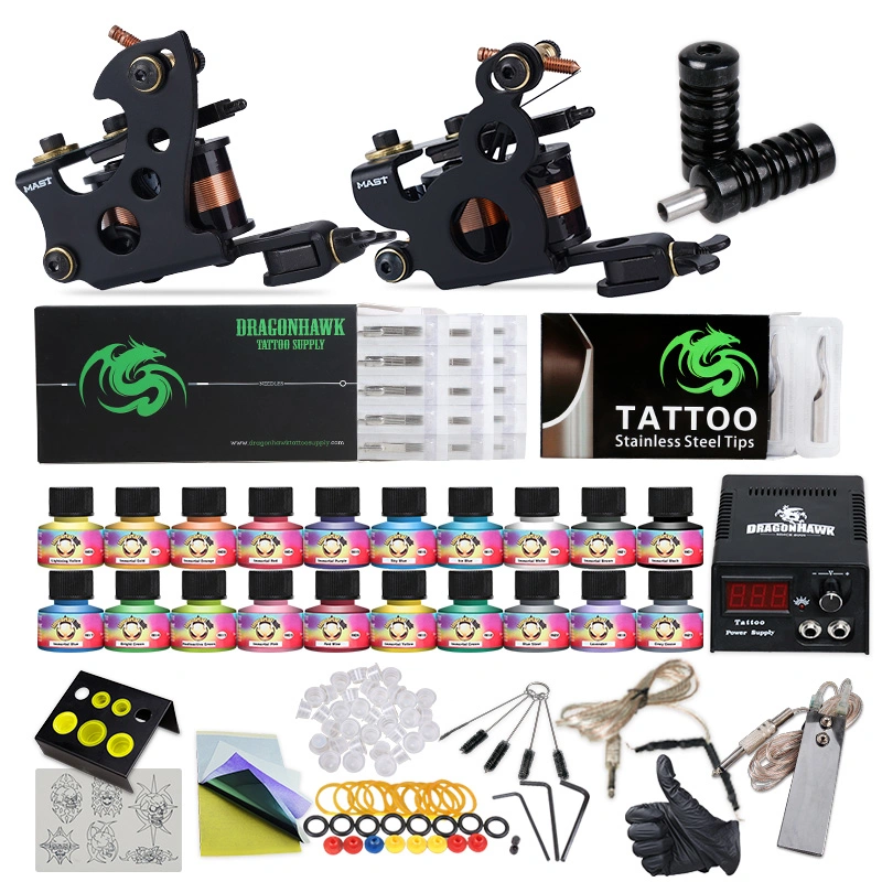 Dragonhawk Tattoo Kit 2 Machine Guns USA Color Inks
