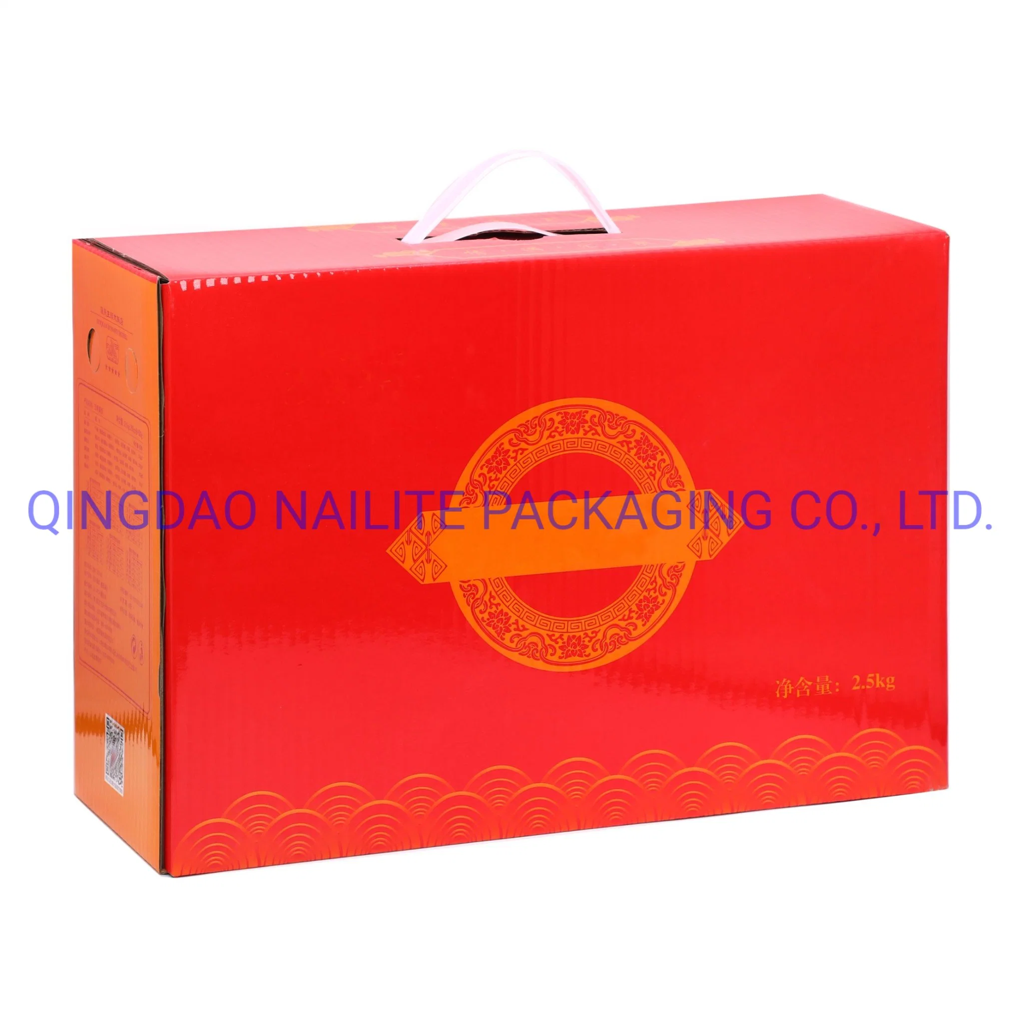 Customized Color Corrugated E/B Flute Paper Package--Gift Box of Fruit/Beverage/Olive Oil with Plastic Handle-Carton for Food/Pasta/Biscuit/Corn