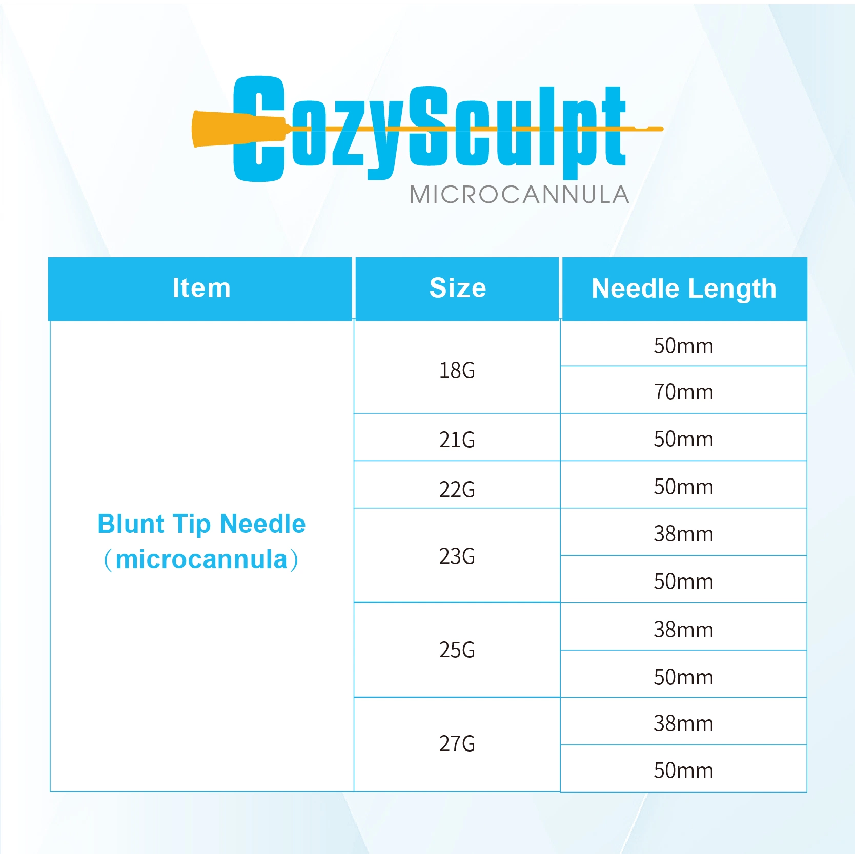 Cozysculpt Top Selling Micro Cannula 1ml Syringe Hypodermic Needle 23G 50mm (2 Inch)