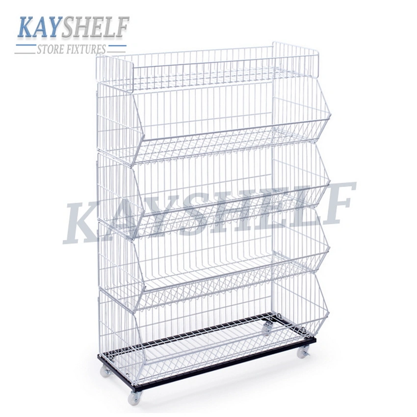Supermarket Stacking Metal Wire Display Basket Stand Dump Bin Rack