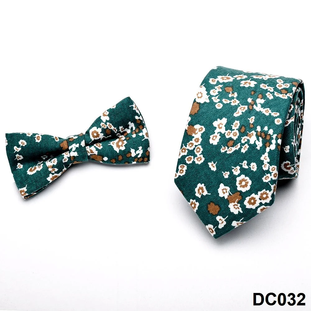 Classic Cotton Printed Tie and Bowtie Set for Weddings and Special Events