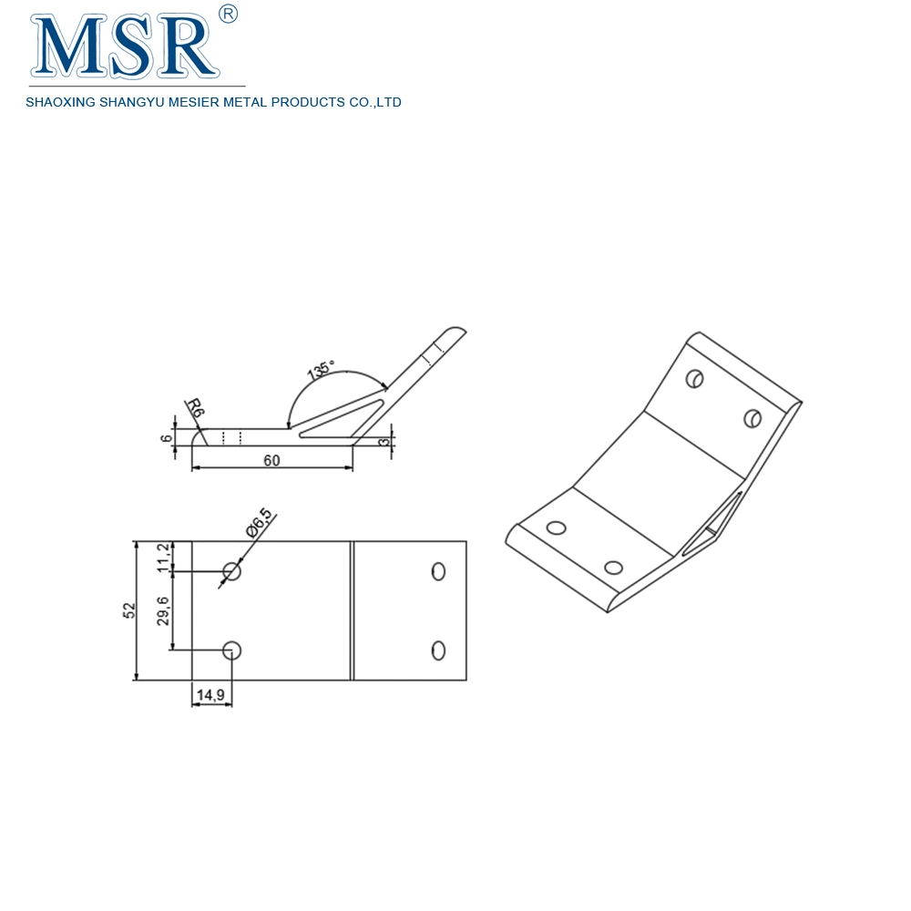 China Hersteller 6145 135 Grad Unterstützung Anschluss Aluminium Profil Zubehör CNC-Bearbeitungsteil für Aluminium-Profil