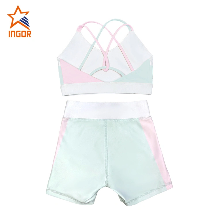 Ingorsports Kids Swimwear Soft Waist Band Contrast Sports Bras Sublimated Color Block Shorts Children Sports Wear Activewear