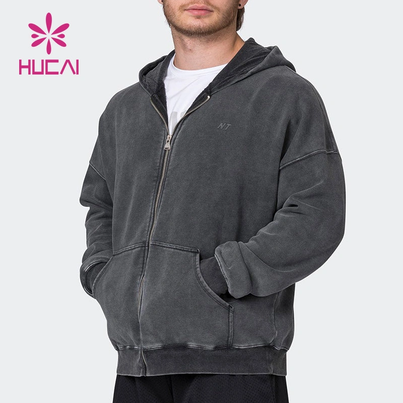 OEM Training Custom High Performance Heat-Transfer Logo Gym Clothes Manufacturer Cotton Mens Sports Gym Washed Jackets