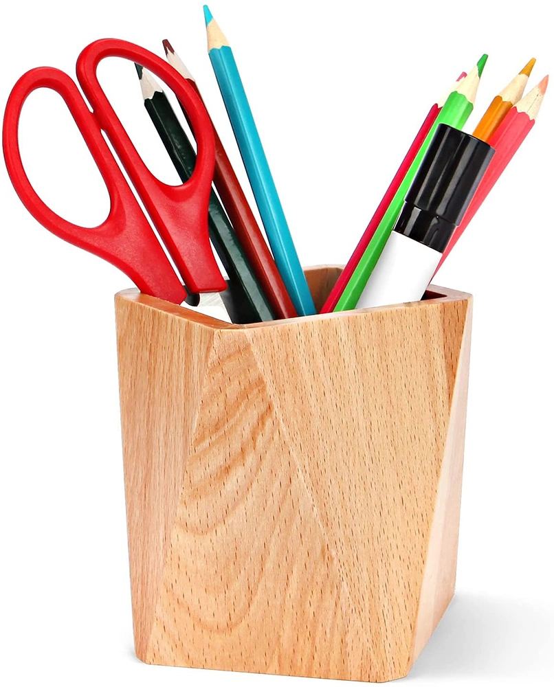 Wooden Pen Holder, Geometric Pencil Stand Makeup Brush Holder