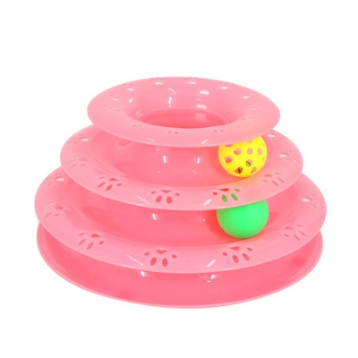 Cat Toy Pet Toy Ball وCat Interactive Toy Carousel ثلاثي الطبقات برج العب ذات الجنازير على عجلات Cat-Tickle