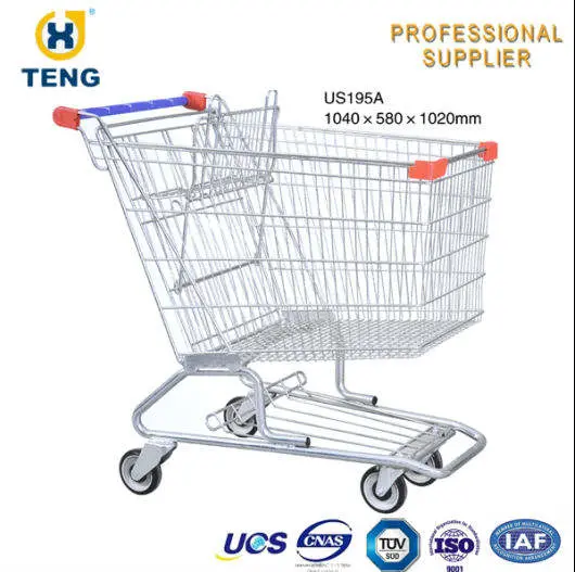 Hot Sell Us Style Big Volume Supermarket Hand Trolley Push Cart for Groceries