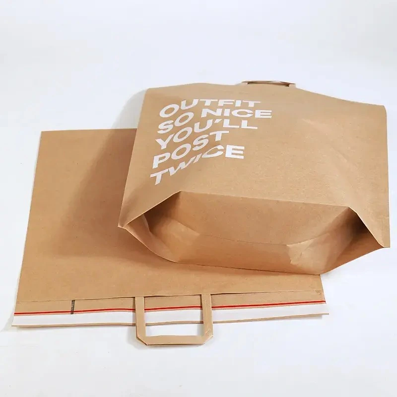 Custom Fashion Biodegradable Kraft Paper Shopping Mailer Self-Adhesive Handle Recycled Shipping Envelope Mailing Bag