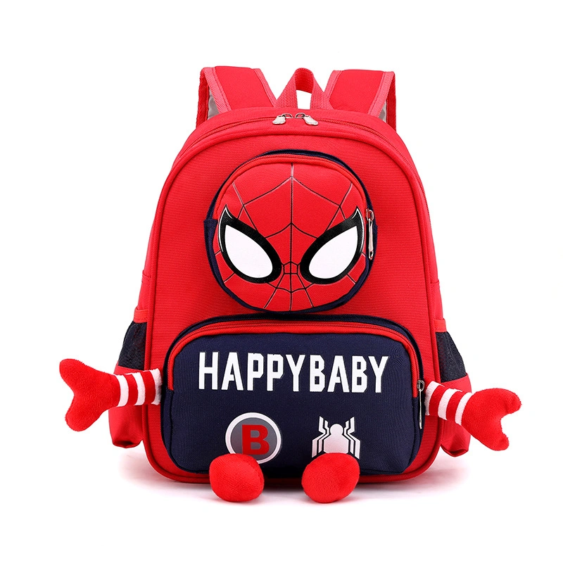 Cartoon Spiderman Design Polyester Kindergarten School BackPack para Crianças Estudante