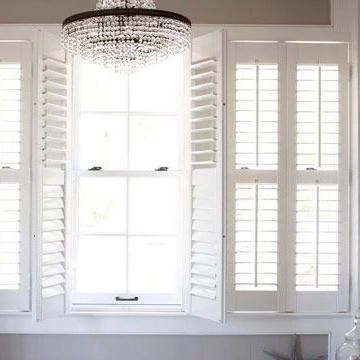 White Painted Woodlike Plantation Type Poly Shutters