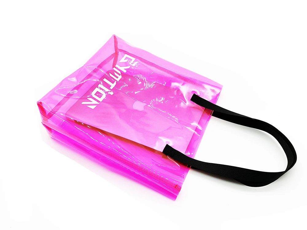 Clear Durable Hot Pink PVC Waterproof Grocery Shopping Bag