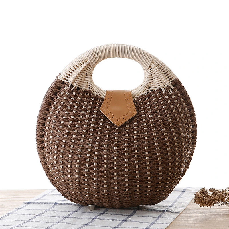 Women Beach Bag Straw Woven Shoulder Bag Crossbody Shell Handbags Summer Handmade Hobo Purse Rattan Handle