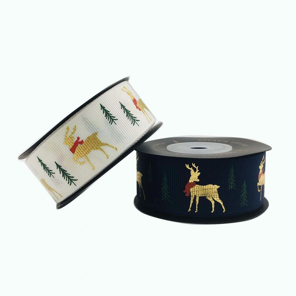 China Wholesale/Supplier Custom Logo Printed Gold Foil 1/2, 1, 2 Inch 100 Polyester Printed Satin Ribbon for Packing Decoration