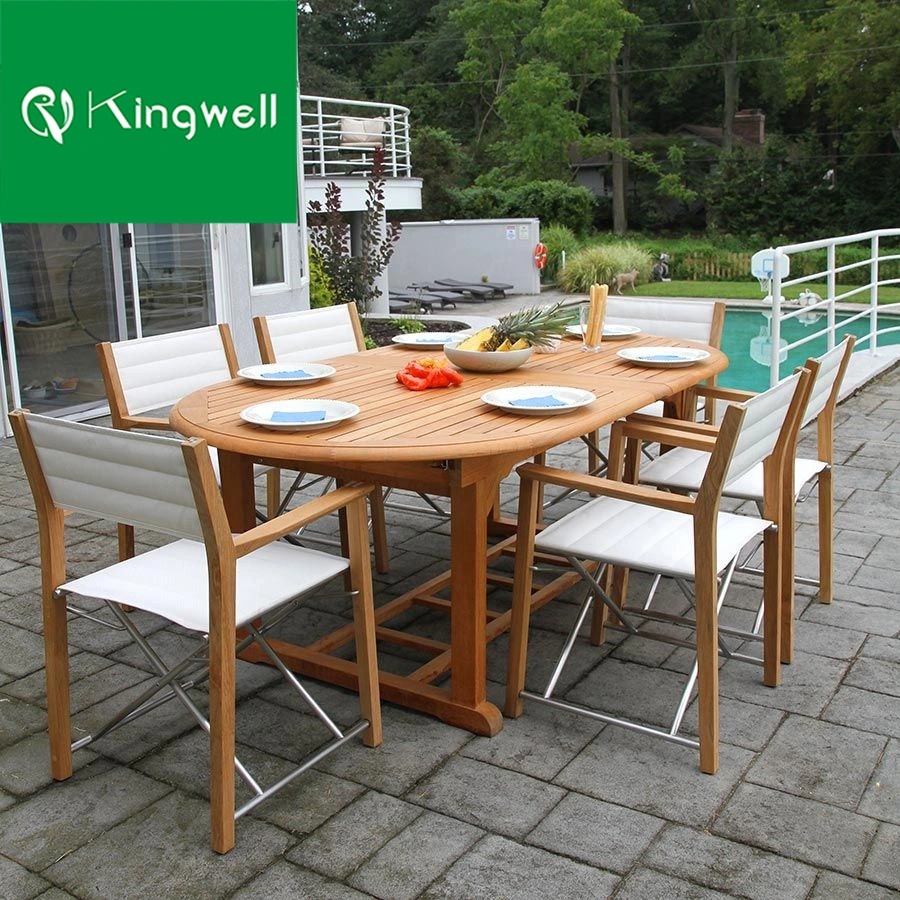 Hochwertige Outdoor Folding Dining Director Stuhl und Teak Holz Tisch-Set Gartenmöbel mit UV-beständig