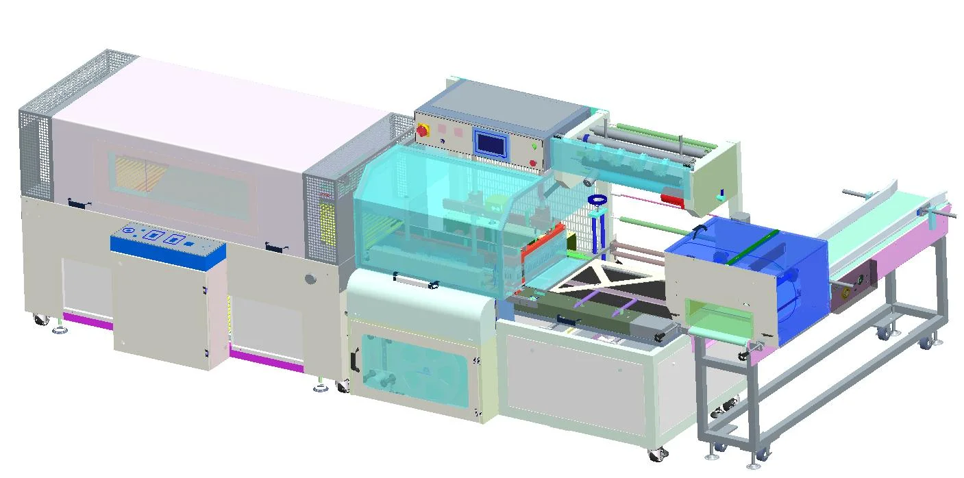 L manchon entièrement automatique de la chaleur de type tunnel de rétraction d'étanchéité en plastique de la machine d'enrubannage de débit de l'enrubanneuse POF/Film PVC Wrap côté thermique d'étanchéité machine de conditionnement d'emballage