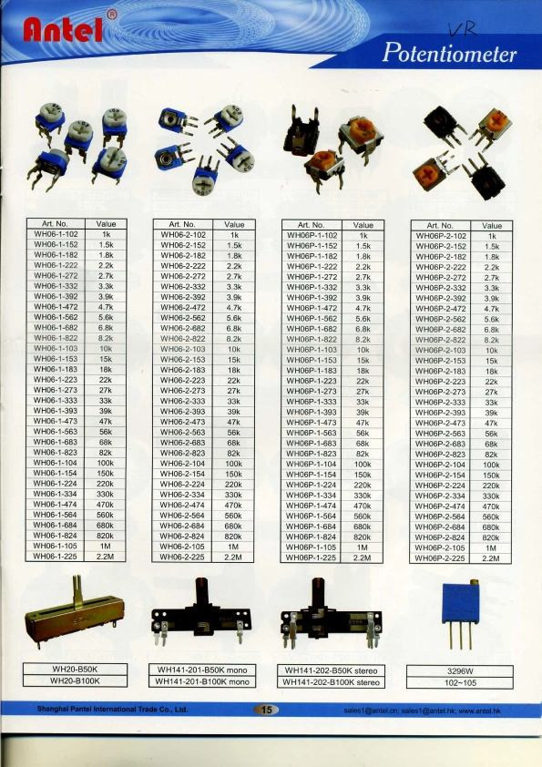 Wh06 Blue and White Horizontal/Vertical Variable Trimmer Potentiometer