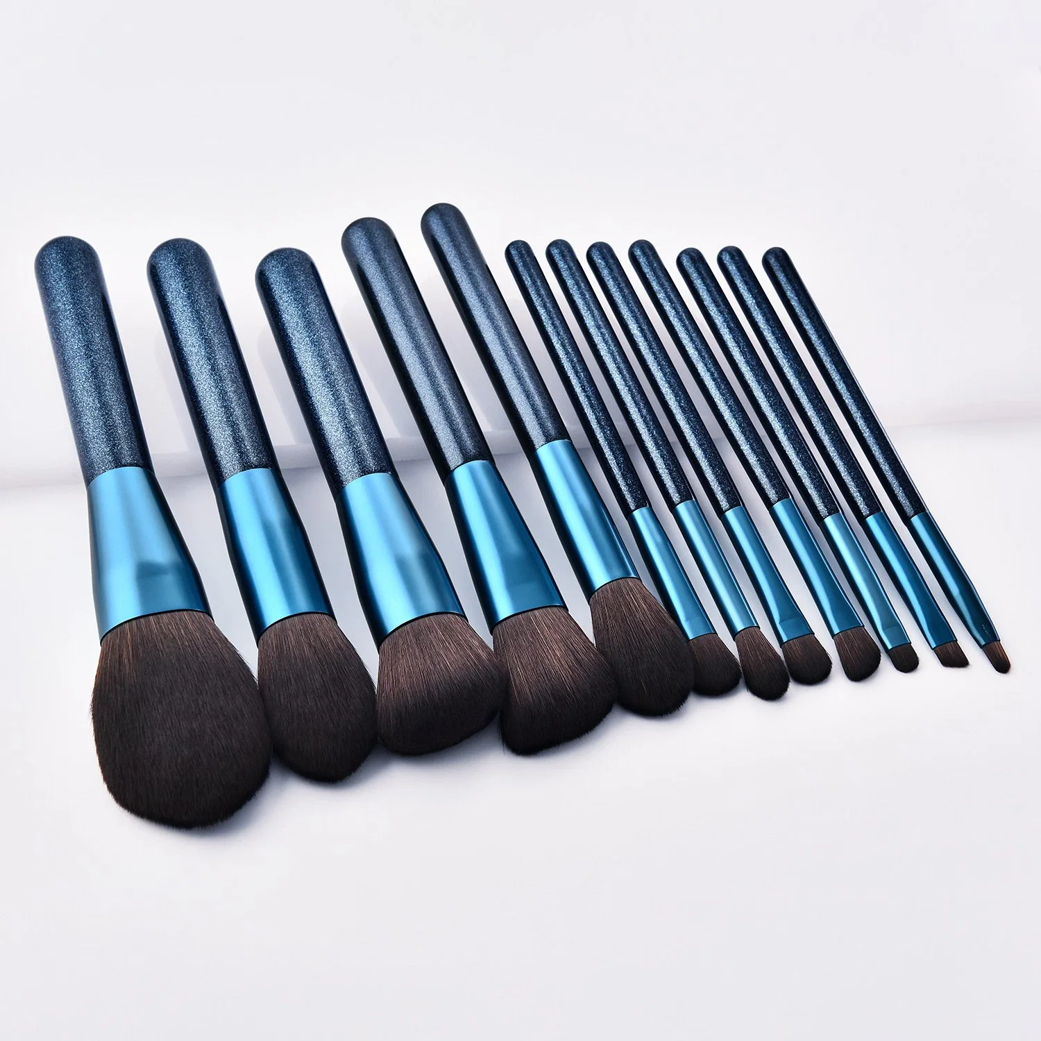 12pcs azul mango de madera maquillaje Herramientas Personalizar Vegan crueldad libre juego de cepillos pincel de maquillaje