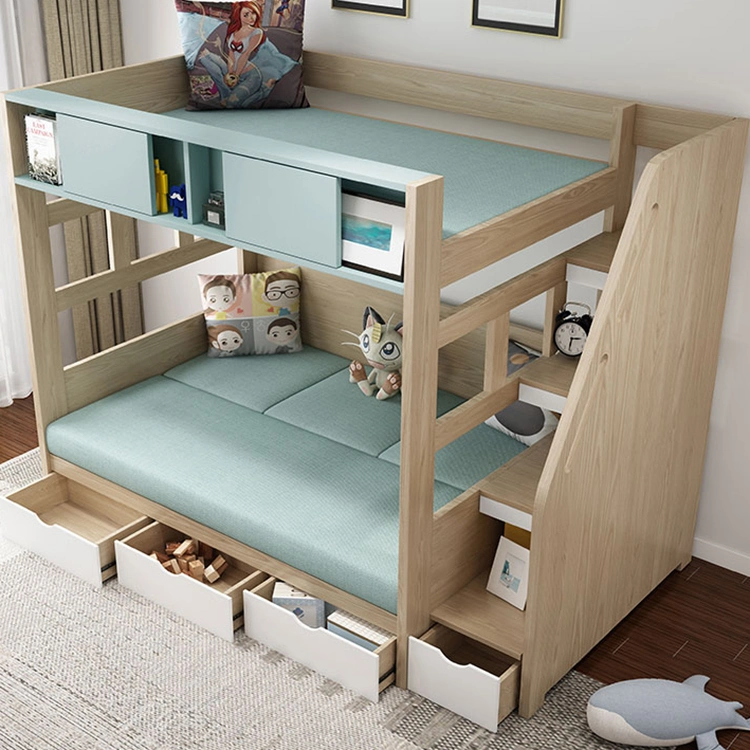 Nice Design OEM ODM Home Bedroom Furniture Kids Wooden Solid Wood Bunk Bed MDF Single Bed for Girls and Boys Children with Shelf