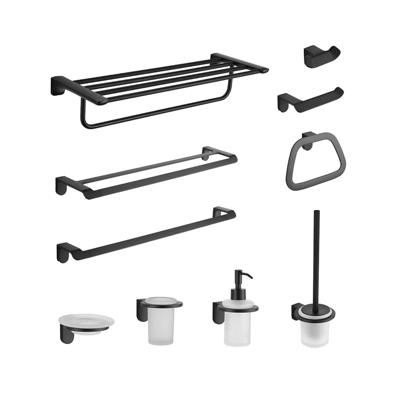 10 Piece Simple Design Zinc Alloy Wall Mount Black Bathroom Hardware Accessories