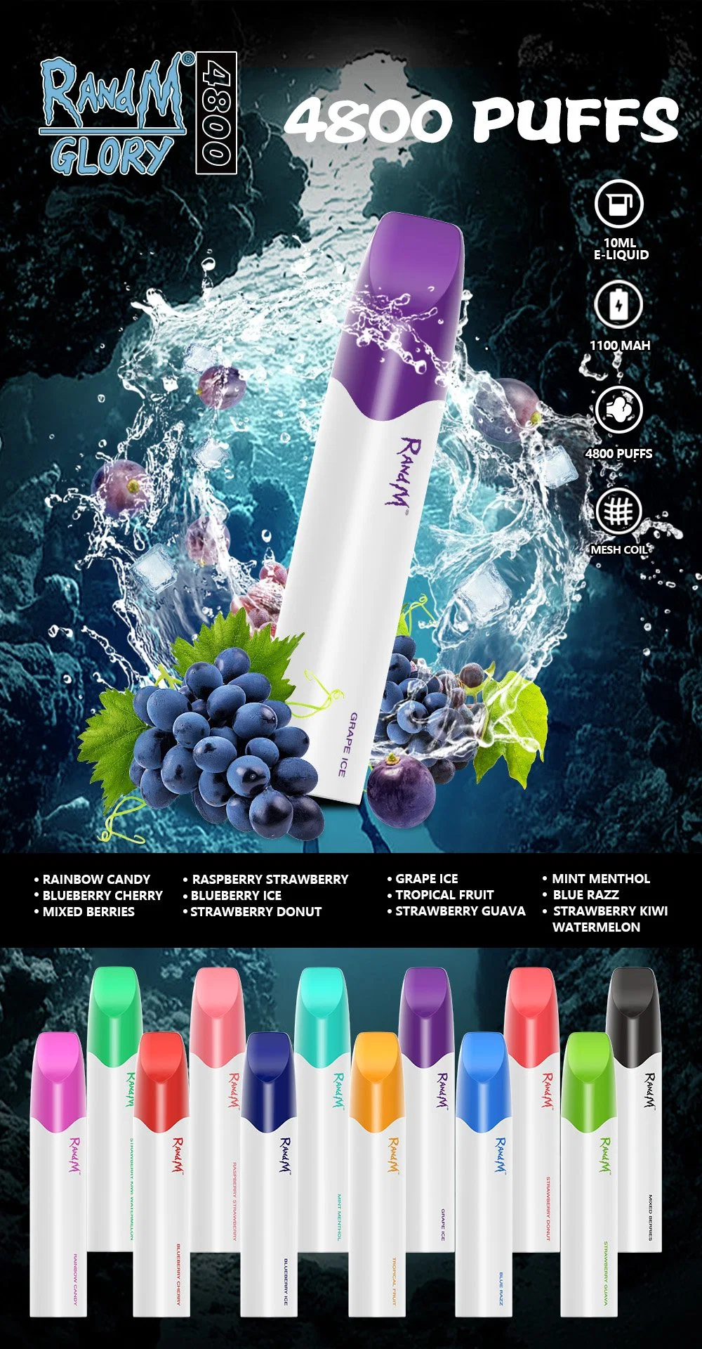 High quality/High cost performance  Randm Glory 4800 Puffs Disposable/Chargeable Vape Pen with Amazing Flavors