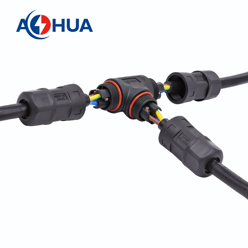 Conector de alimentación personalizado Fijación por tornillo M23, tipo T 3 formas divisor de cable eléctrico/Distribuidor IP67 de protección IP68 Lámpara de jardín al aire libre del cable del sistema mixto impermeable