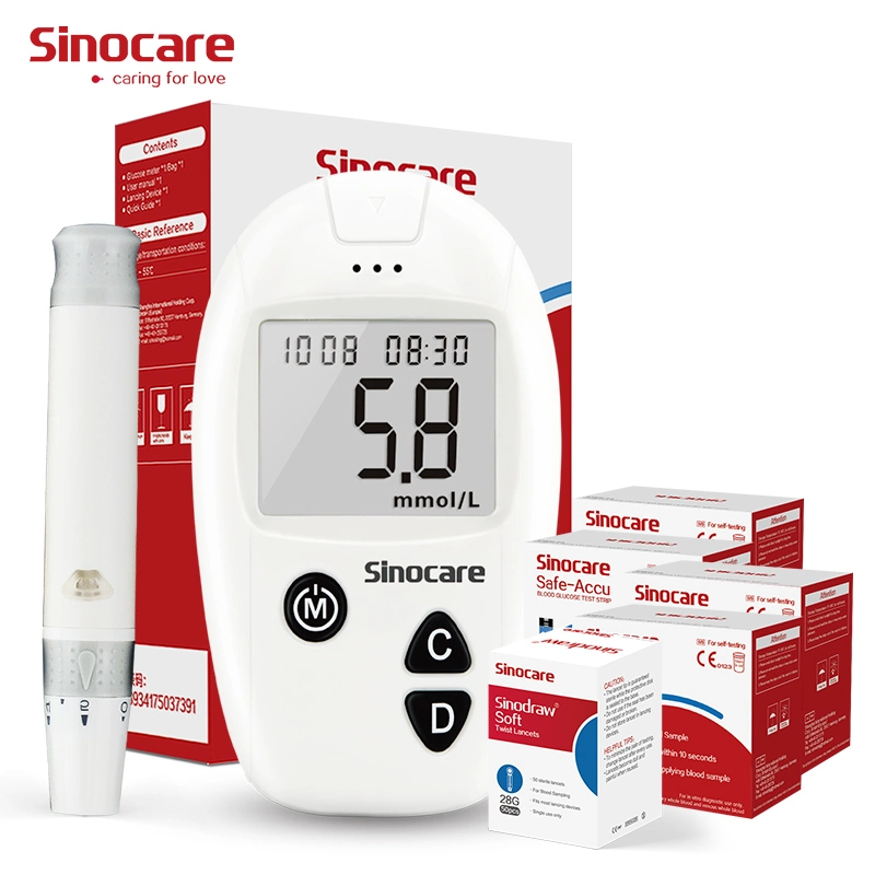 Sinocare Glukosemessgerät Digitales Glukosemessgerät mit CE-Zulassung Smart Diabetes Teststreifen Blutzuckermessgerät