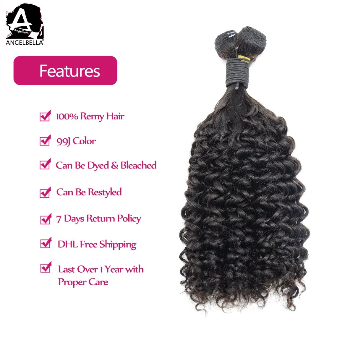 Angelbella 100% Brazilian Remy Human Hair Weaving Big Pixie Curl Hair for Black Women