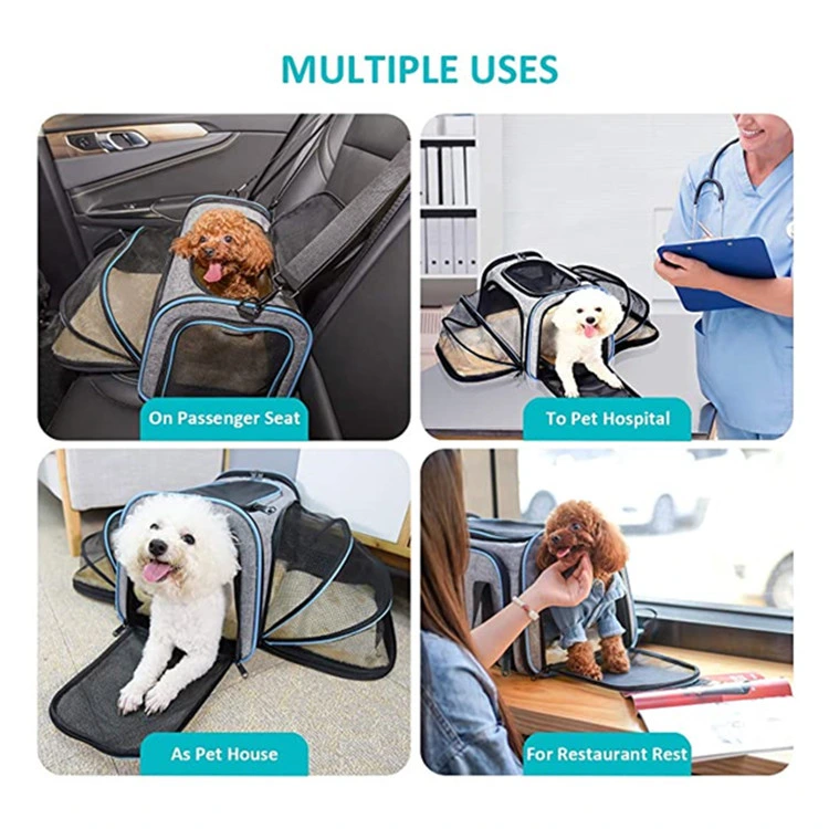 Expandable Foldable Soft-Sided Dog Carrier Travel Pet Bag with 3 Open Doors