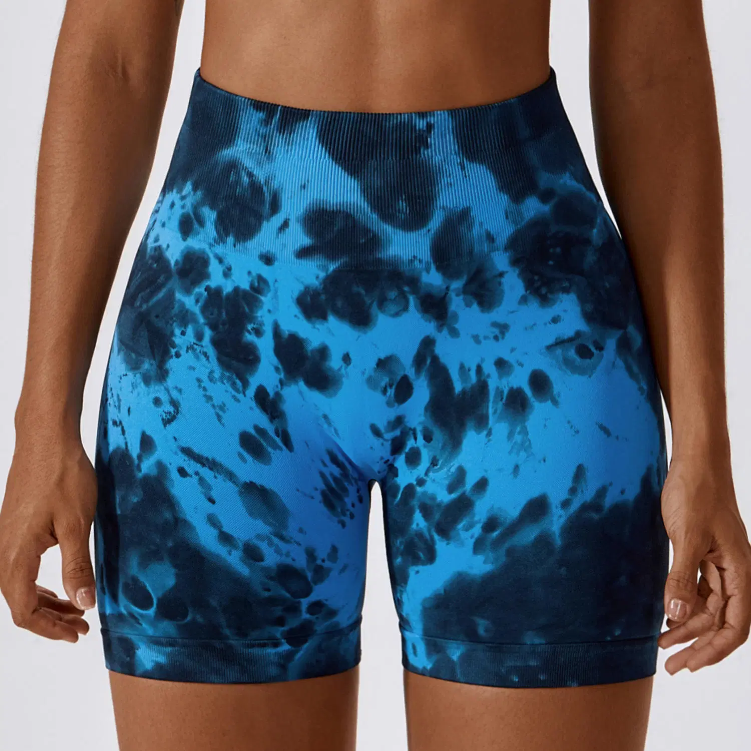 Mujeres sin costuras High cintura Butt Lifting Deportes corto Tie Dye Yoga corto