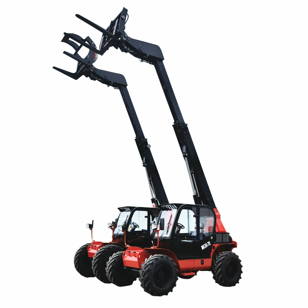 Nuevo diseño China Mini 4X4 pequeña pluma telescópica telescópica carretilla elevadora 3 toneladas de Material Handling carretilla equipos con la cuchara y tenedor