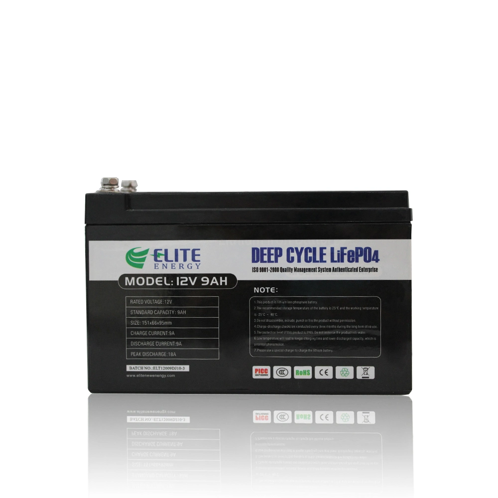 Elite IP65 Small Weight Lithium Ion 12V 9ah LiFePO4 Li-ion Battery Pack for Solar Energy Storage System with Optional Bluetooth and LCD Display