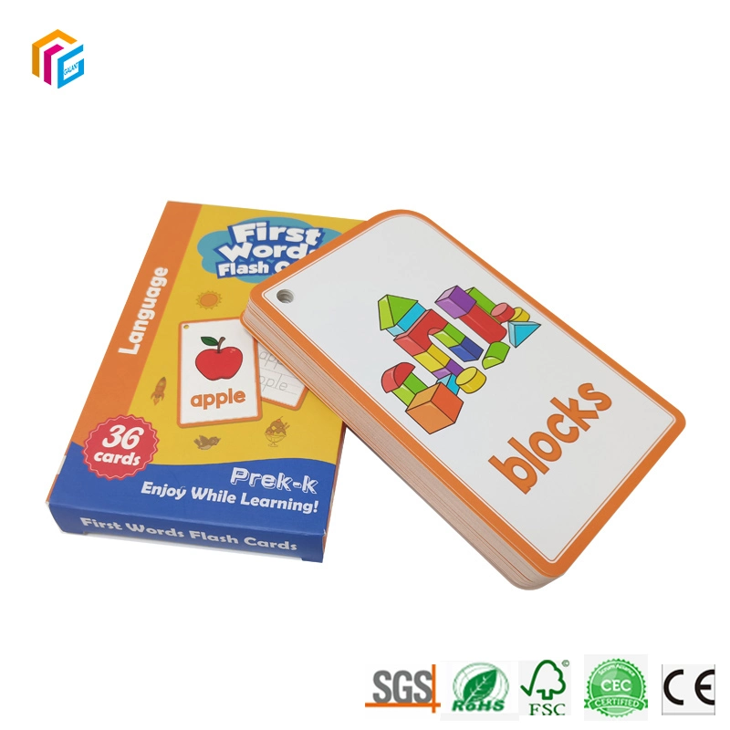 Esquina redonda personalizada 350g/m² Papel satinado a todo color de la tarjeta del alfabeto Derck niños aprendiendo Flash Card con cuadro de Tuck