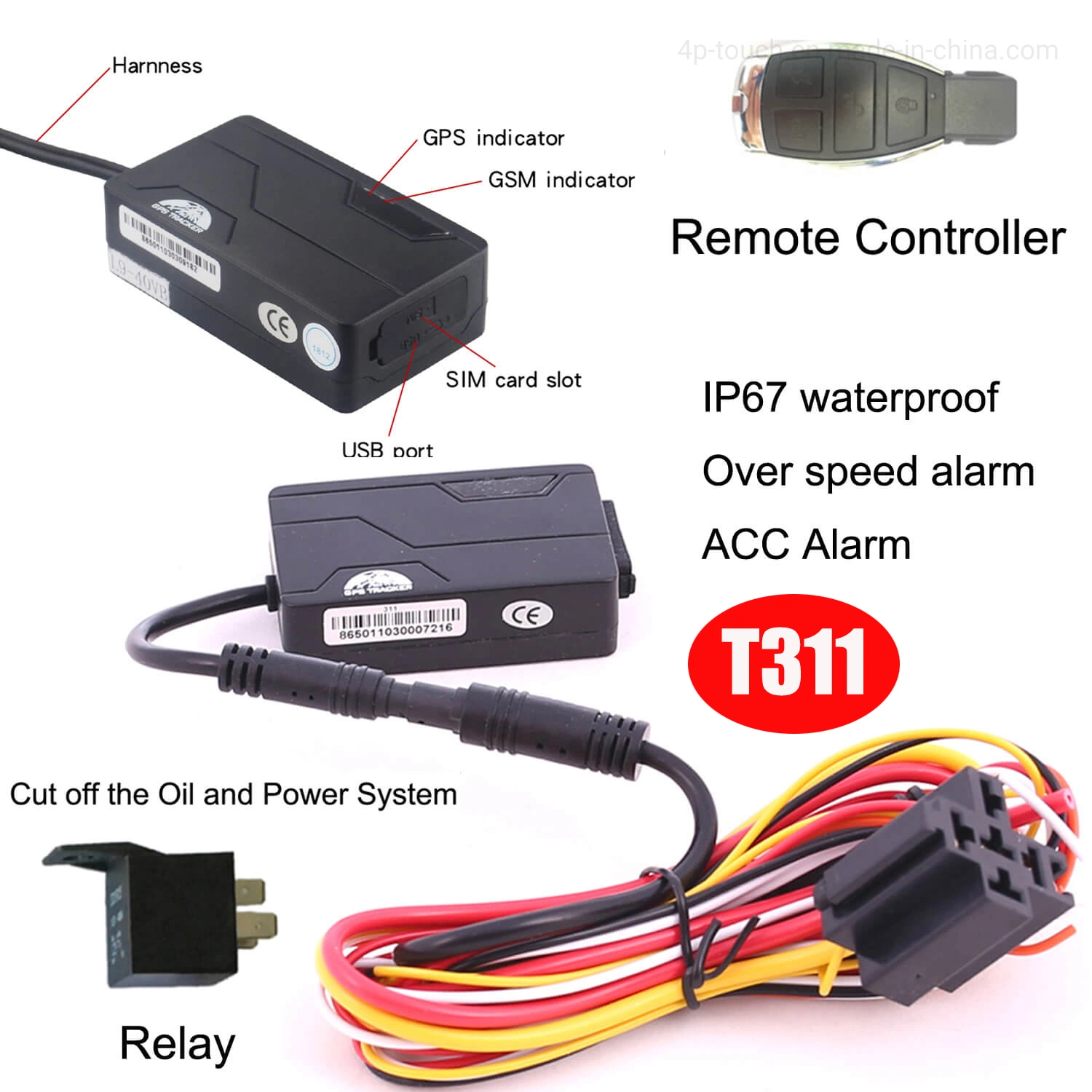 IP67 Seguridad de corte de motor remoto GSM Mini impermeable Seguimiento GPS de coche de vehículos con App gratis de por vida T311