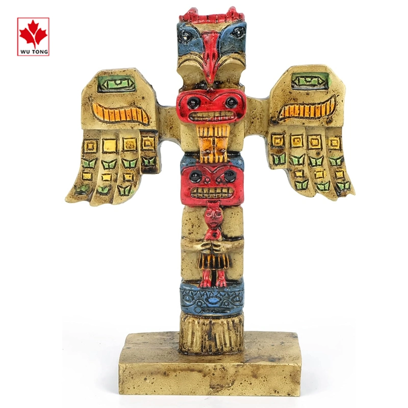 Indigenous Totem Pole Resin Indian Figurines Mini 4.5" H Alaska Totem Pole