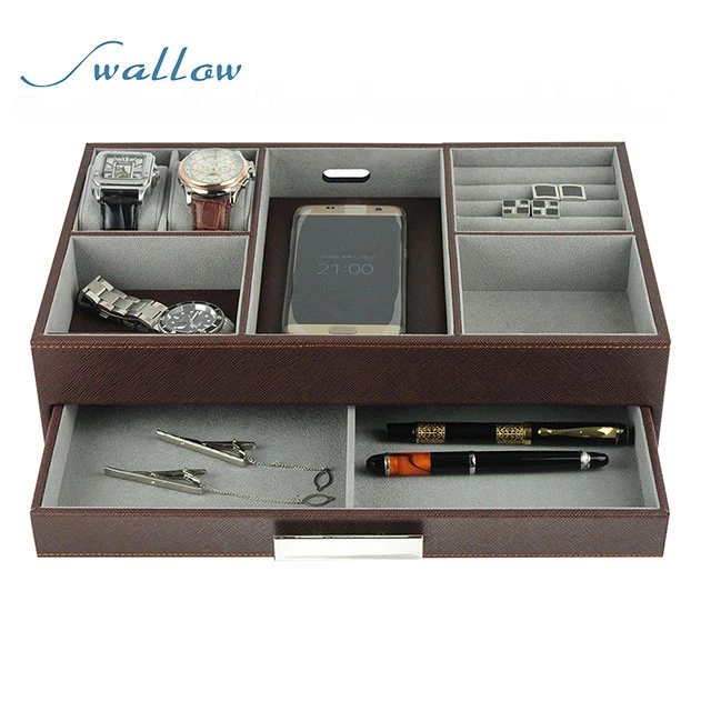 Decorebay Brown PU Leather Valet Storage Tray/Charging Station Organizer - $14.5 Swallow