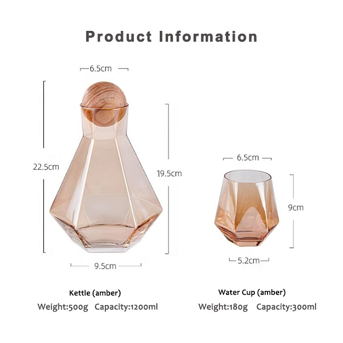 Wholesale/Supplier Nordic Style Home Kitchen 1800ml 60oz Large Capacity Hexagonal Diamond Borosilicate Amber Glass Tea Water Jug Set with 6 Cups