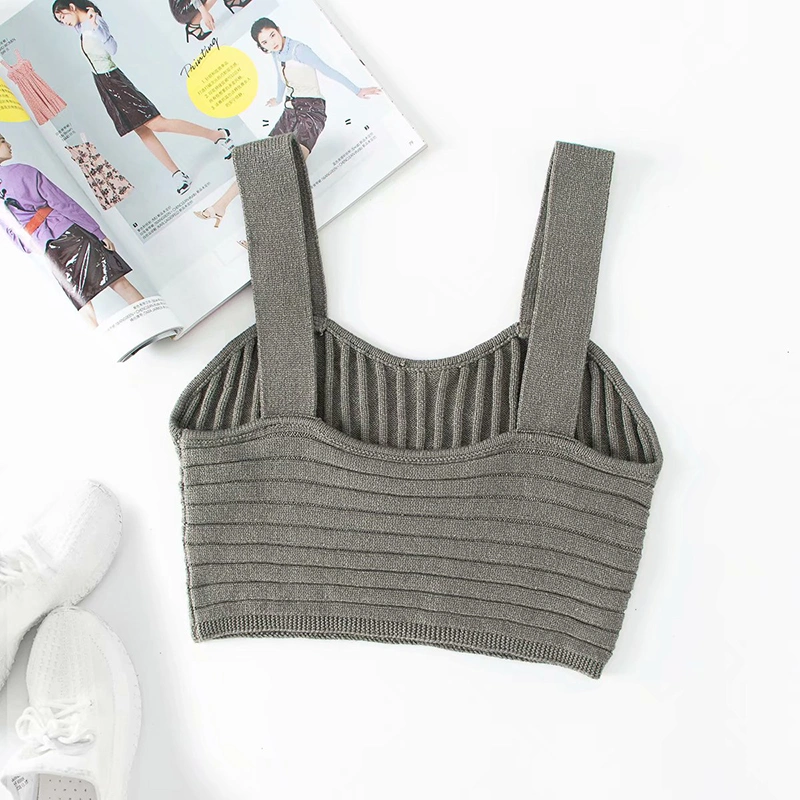 Customized Hot Sale Sexy Women off Shoulder Tops Knitted Elastic Crop Top Wear with Outerwear Tank Top