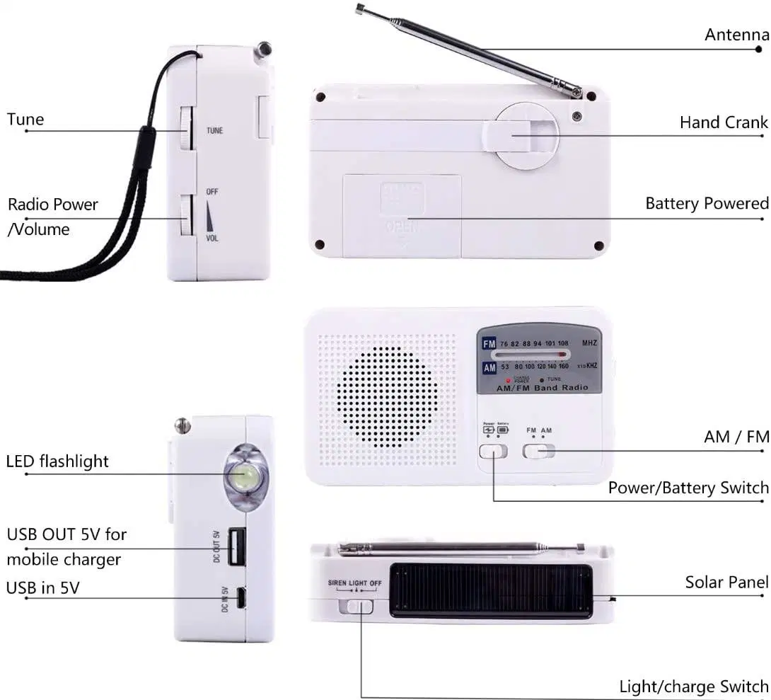 Goldmore10 Emergency Radio Solar and Hand Crank Self Powered Battery USB Recharging FM/Am Radio LED Flashlight Cell Phone Charger