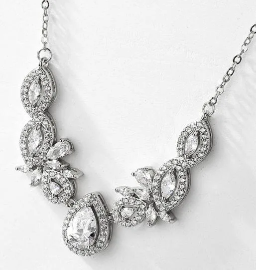 Wedding CZ Jewelry, Bridal CZ Necklace Jewelry, Bridesmaid Necklace Jewelry