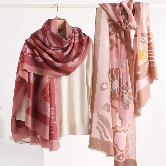 Luxurious Customized Printed Wool Blend Cashmere Shawl