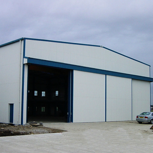 Hangar de la construcción de la estructura de acero galvanizado laminadas en caliente de almacenes prefabricados Cobertizo con bastidor de la sección H parte