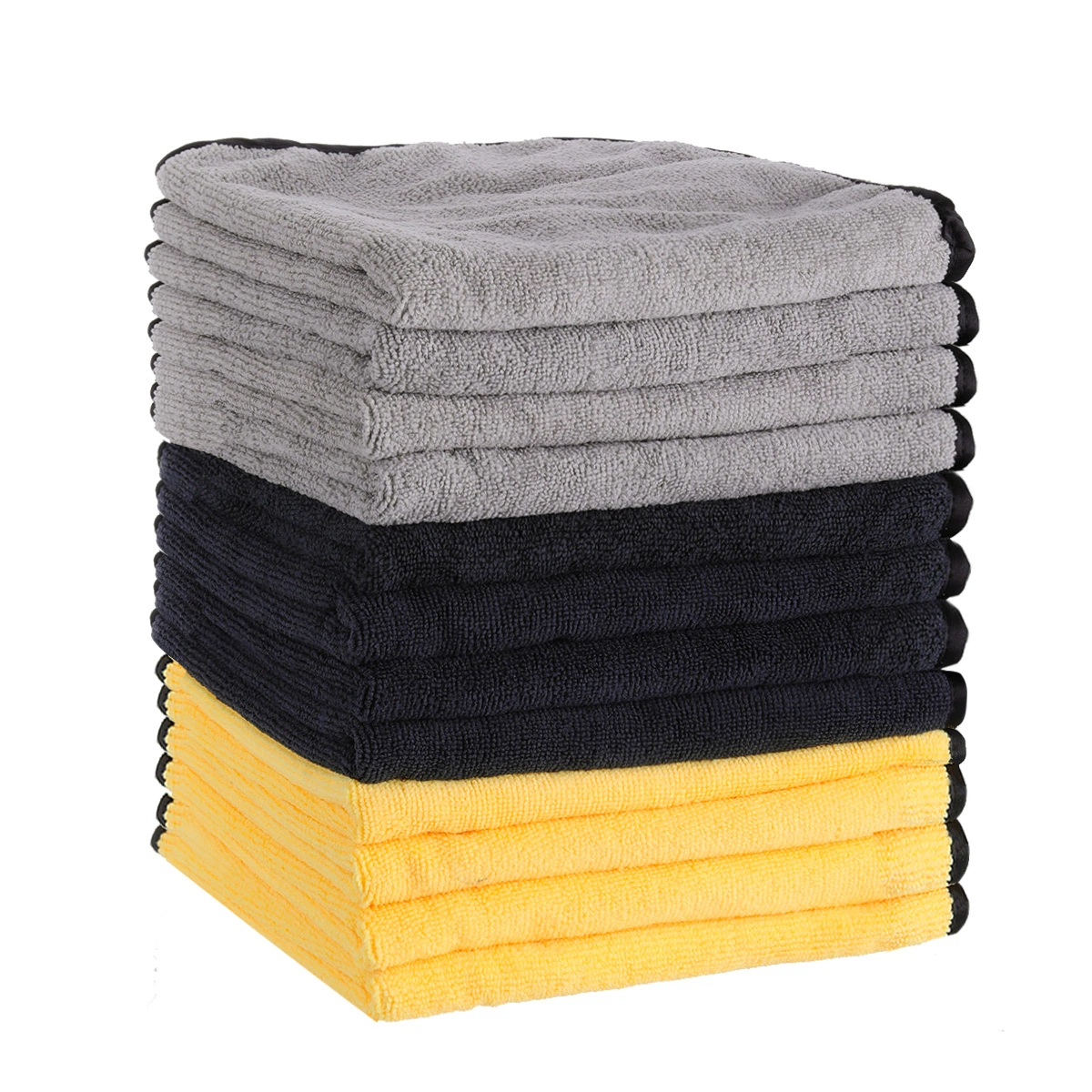 Chiffons de nettoyage en microfibre gris, noir et jaune